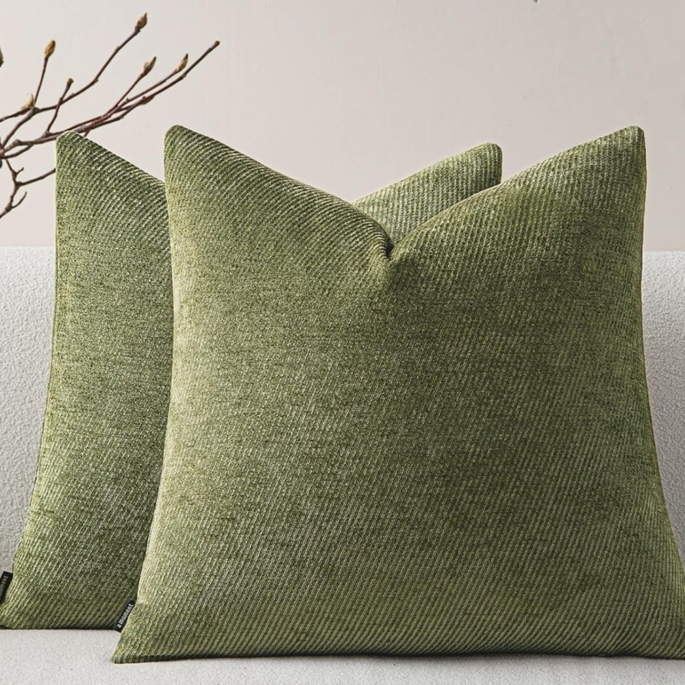 Moss Green Textured Chenille Throw Pillow Covers Set Of 2 Size 24 X 24